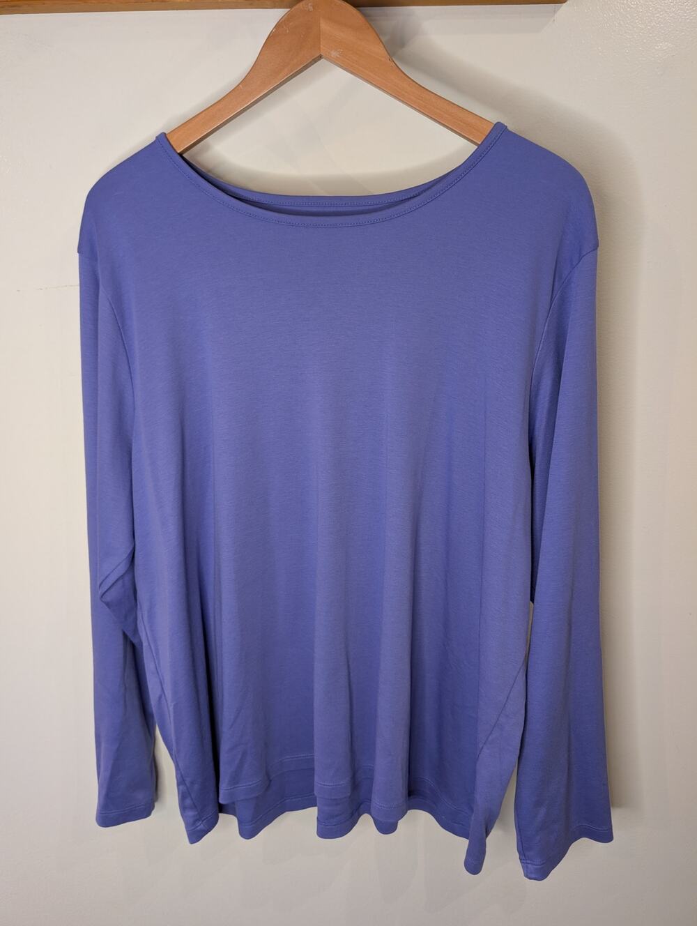 L.L.Bean Womens 3X Supima Cotton Long Sleeve Top Periwinkle Blue Crew Relaxed